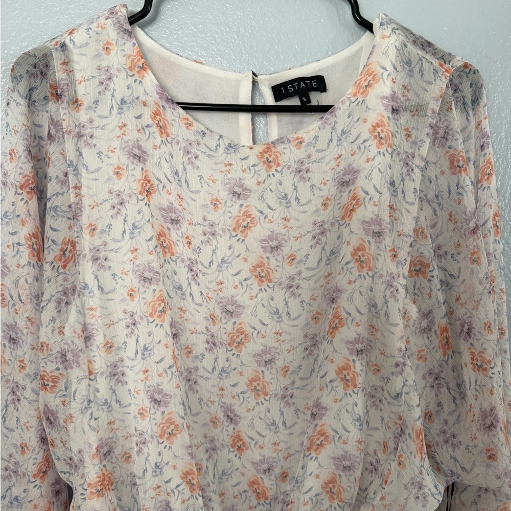 1.STATE floral long balloon sleeve chiffon blouse top Size S - Picture 2 of 7